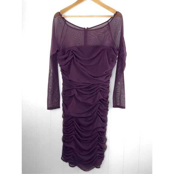 Mark Zunino Purple Mesh and Ruched Dress Size 16 - Picture 1 of 10